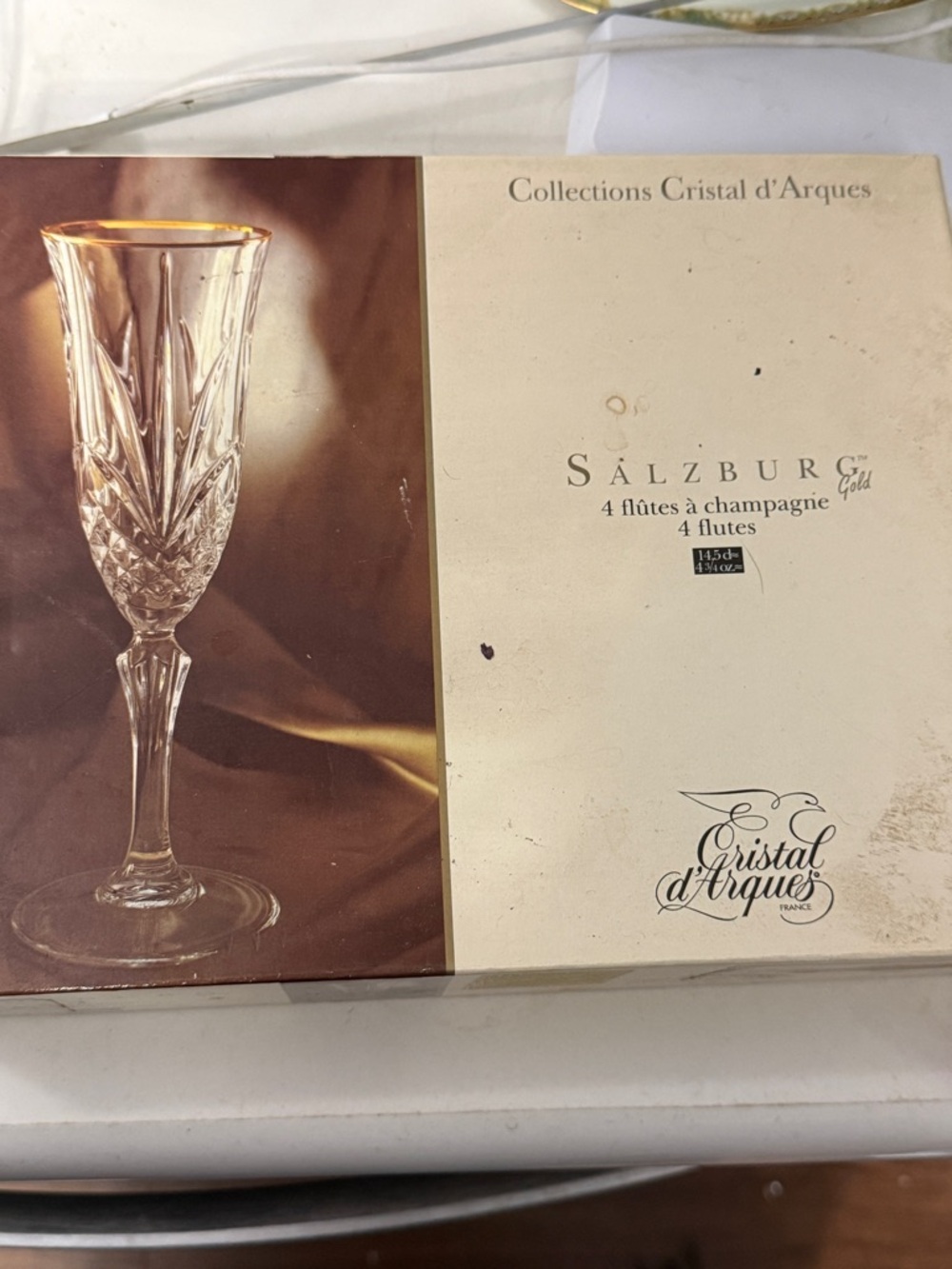 Vintage Cristal d’Arques Salzburg Gold Champagne Flutes set of 4